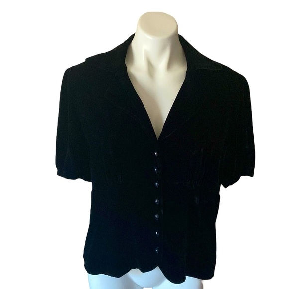 Talbots Jackets & Blazers - Talbots Women’s Black Velvet Short Sleeve Silk Blend Y2K  Button Blouse Size 16